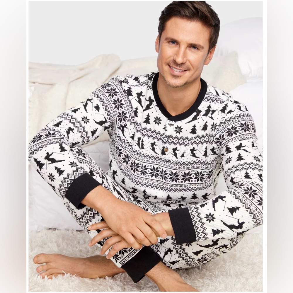 The Children’s Place, Mens Ski Thermal Pajamas, Black & White, Medium